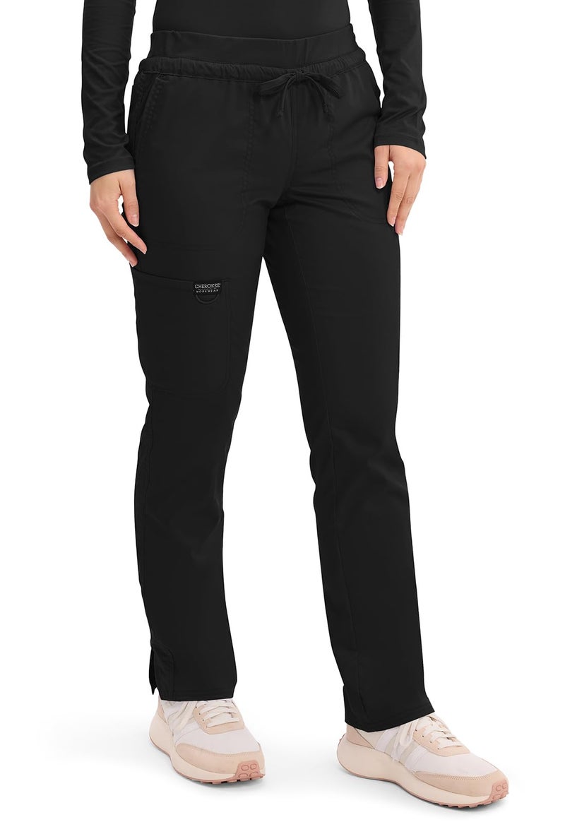 Cherokee Scrubs for Women Mid Rise Tapered Leg Drawstring Pant with 5 Pockets, Cargo Bottom with 2 Way Stretch Fabric - WW105P, M Petite, Black - Image 4